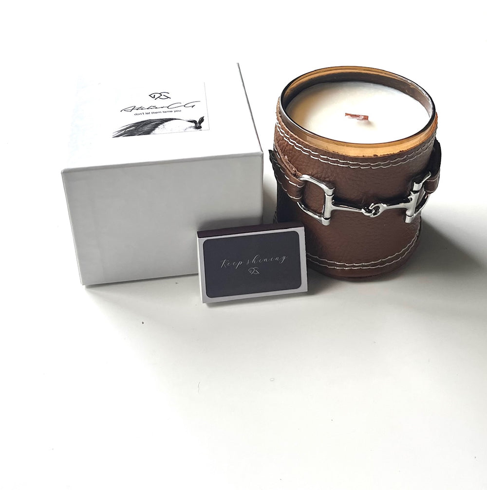 LEATHER SLEEVE SOY CANDLE | hoofbeat