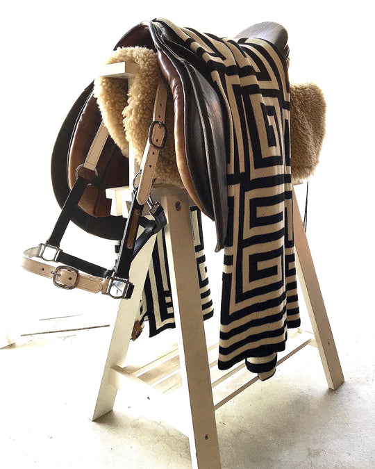 KHUMBA HALTER | Leather Halter in Black & White | With Brass Name Plate - AtelierCG™
