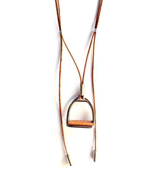 PRUSSIAN LEATHER NECKLACE  | RED DUN | Equestrian Jewelry | Stirrup Necklace - AtelierCG™