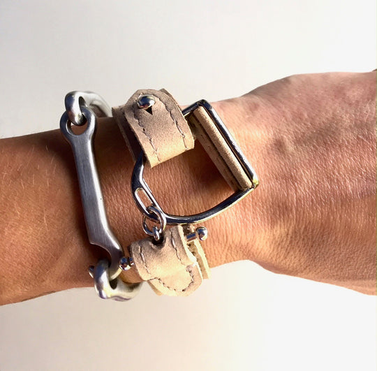 APOLLO  | BUCK SKIN | Equestrian leather bracelet | Leather Wrap | Stirrup Leather Cuff - AtelierCG™