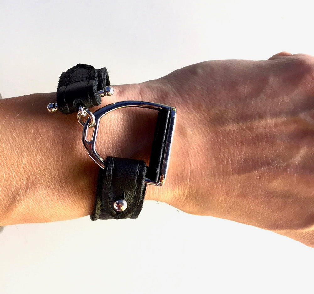 APOLLO  | BLACK | Equestrian leather bracelet | Leather Wrap | Stirrup Leather Cuff - AtelierCG™