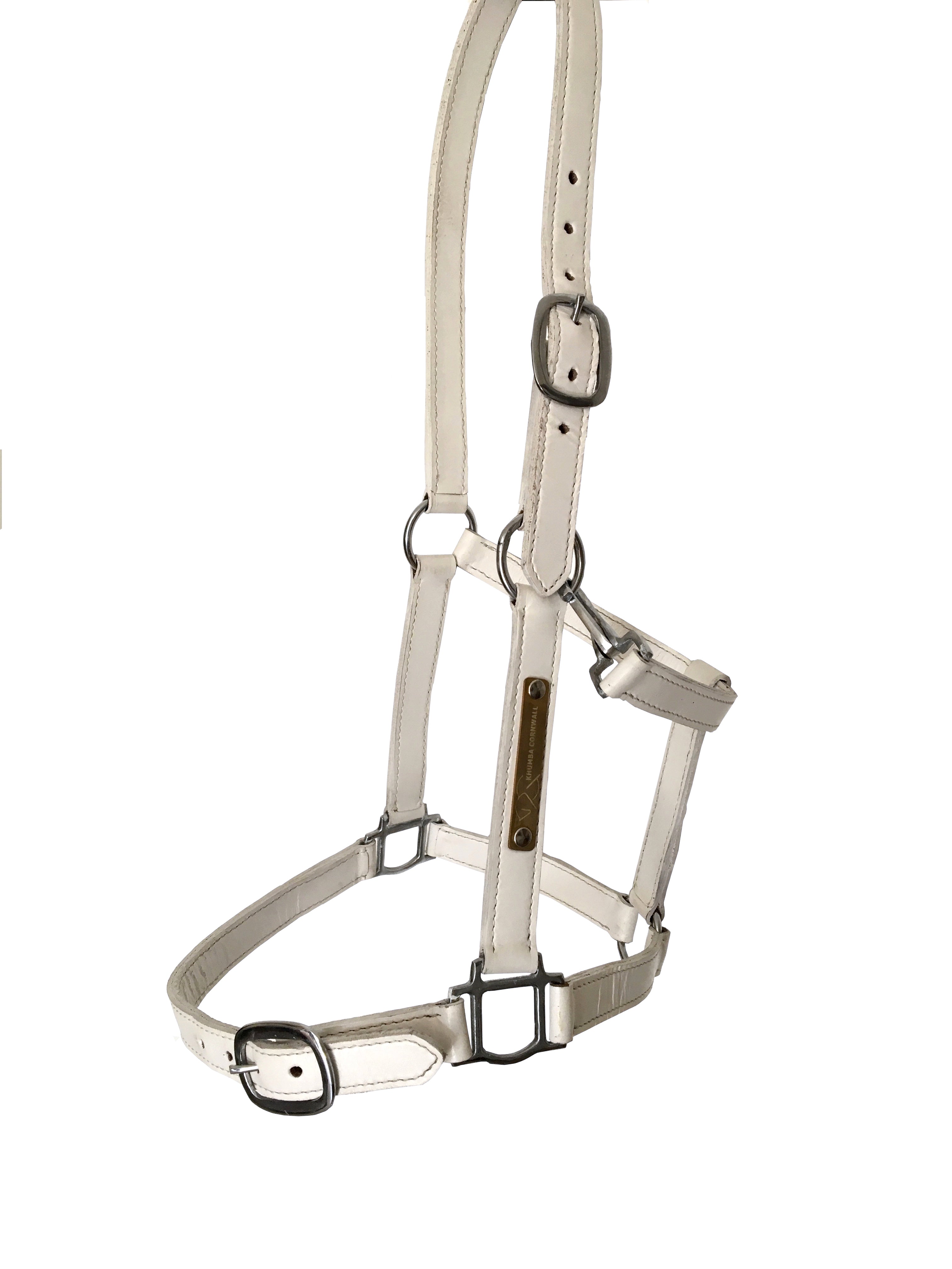 KHUMBA HALTER | Leather Halter in White | With Brass Name Plate - AtelierCG™